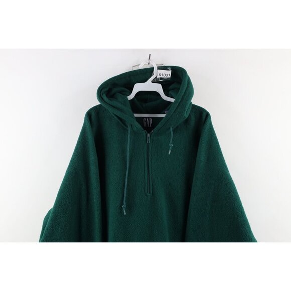 Vinage 90s Gap Mens Large Faded Blank Baggy Fit Fleece Hoodie Sweatshirt Green - Picture 2 of 11
